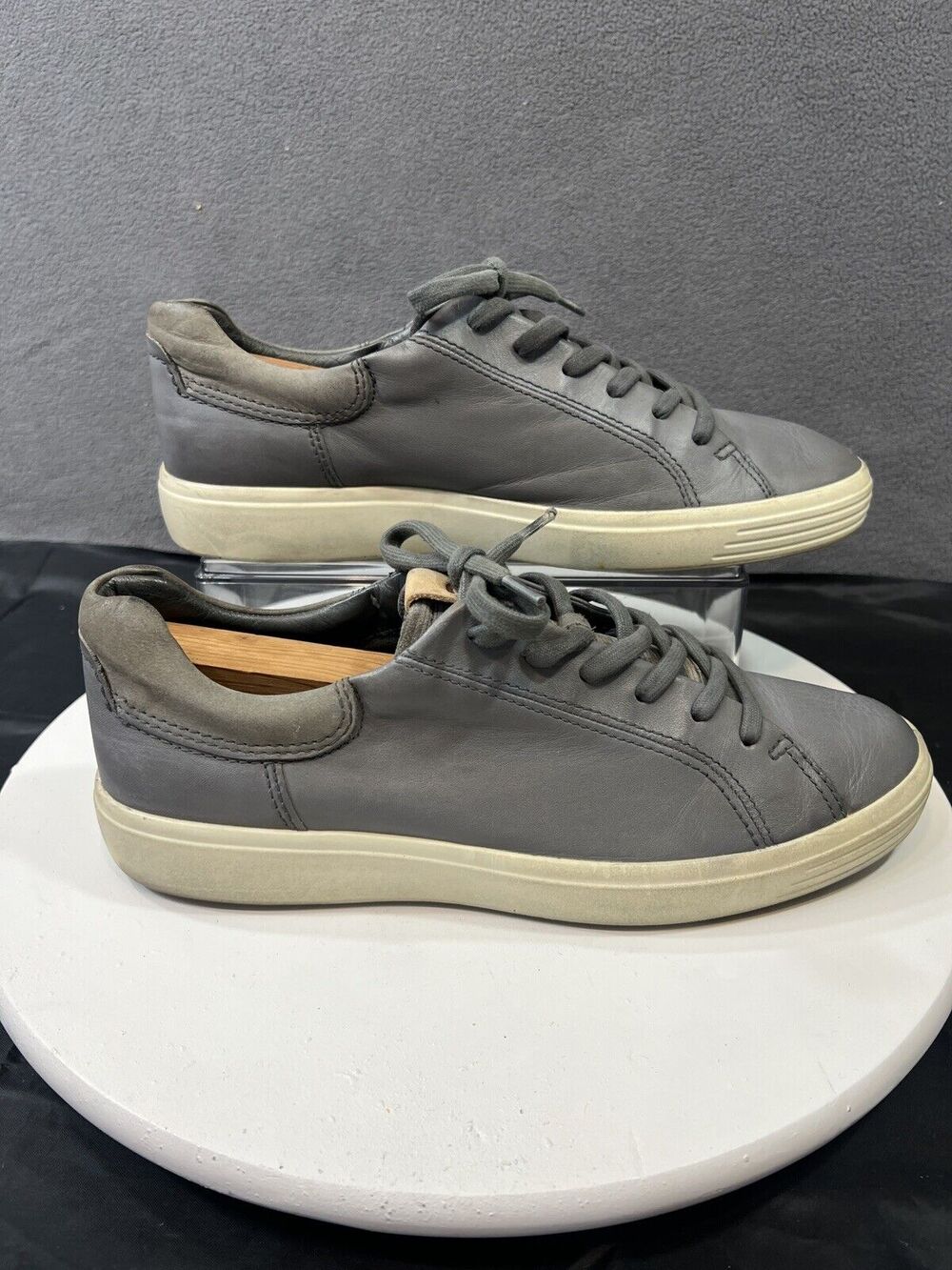 ECCO Soft 7 Gray Leather Lace Up Sneakers Shoes Men Size 10 44 Comfort Casual